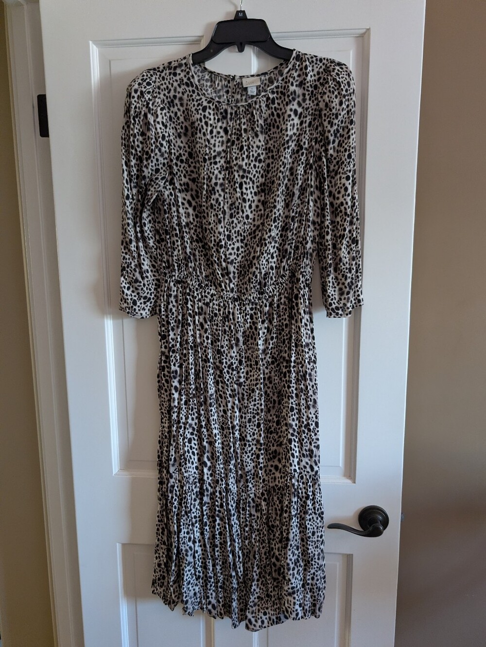 Women's Animal Print Midi Dress in Black and Cream